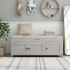 Storage Bench with 3 Doors Shoe Bench with Removable Cushion