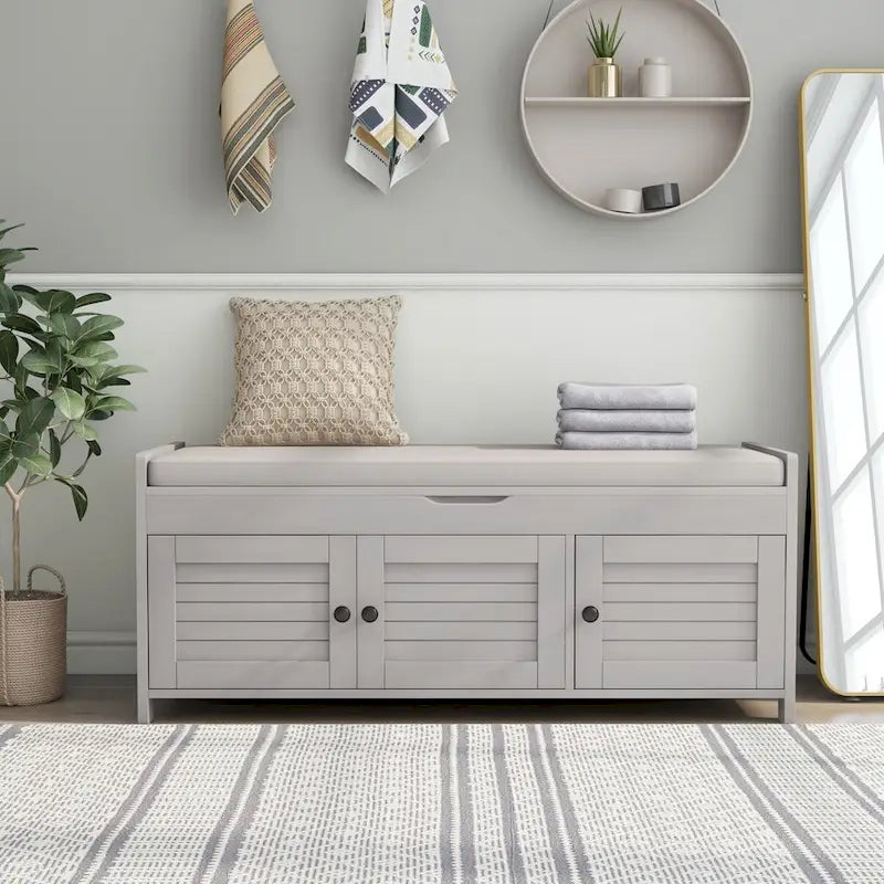 Storage Bench with 3 Doors Shoe Bench with Removable Cushion