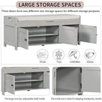 Storage Bench with 3 Doors Shoe Bench with Removable Cushion