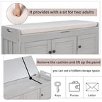 Storage Bench with 3 Doors Shoe Bench with Removable Cushion