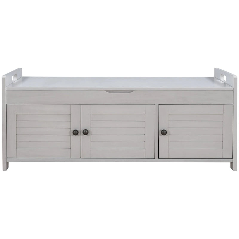 Storage Bench with 3 Doors Shoe Bench with Removable Cushion
