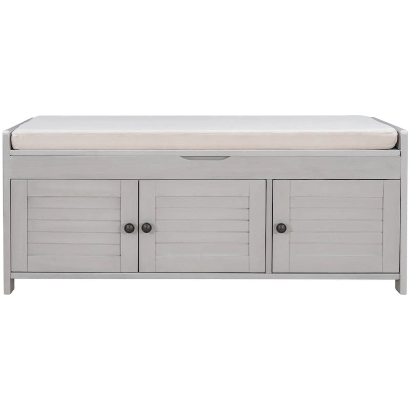 Storage Bench with 3 Doors Shoe Bench with Removable Cushion