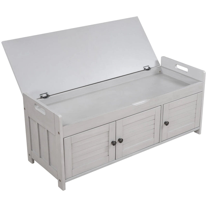 Storage Bench with 3 Doors Shoe Bench with Removable Cushion