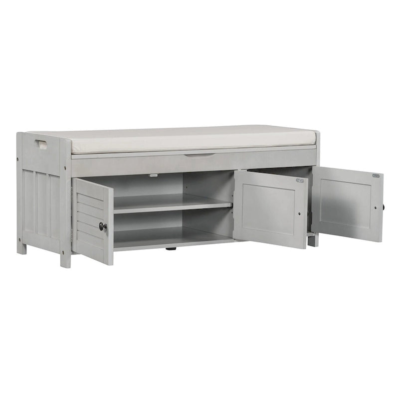 Storage Bench with 3 Doors Shoe Bench with Removable Cushion