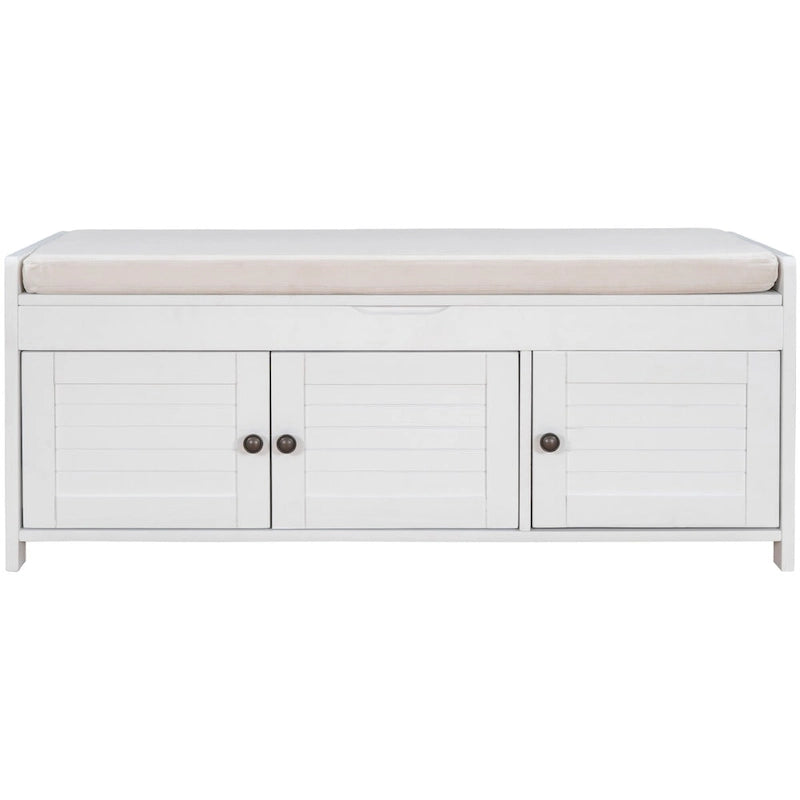 Storage Bench with 3 Doors Shoe Bench with Removable Cushion