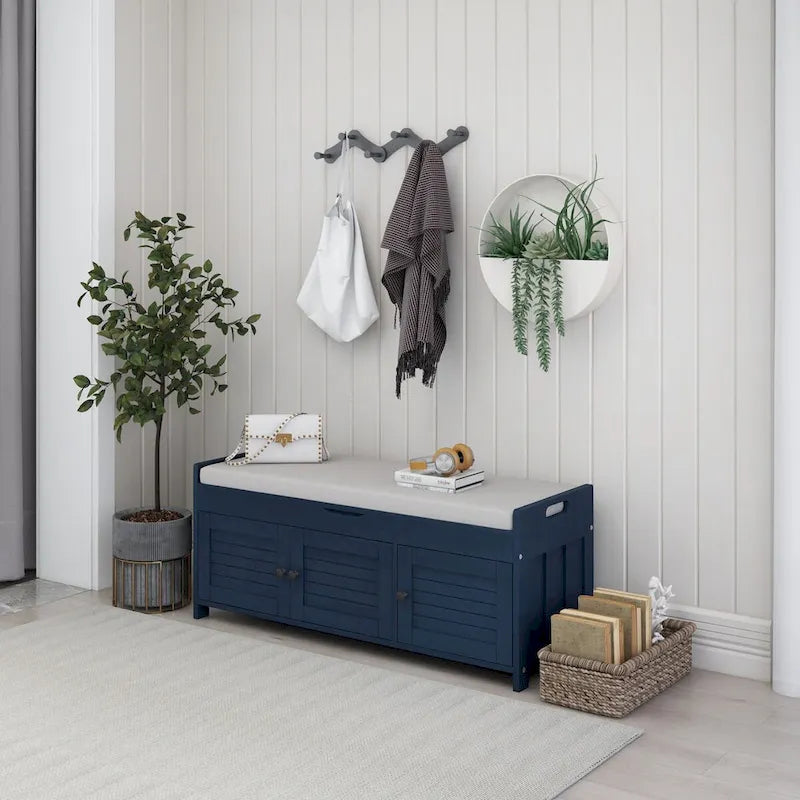 Storage Bench with 3 Doors Shoe Bench with Removable Cushion