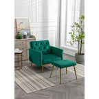 Velvet Accent Chair with Adjustable Armrests and Backrest, Button Tufted Lounge Chair, Single Recliner Armchair with Ottoman