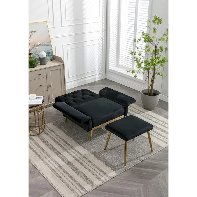 Velvet Accent Chair with Adjustable Armrests and Backrest, Button Tufted Lounge Chair, Single Recliner Armchair with Ottoman