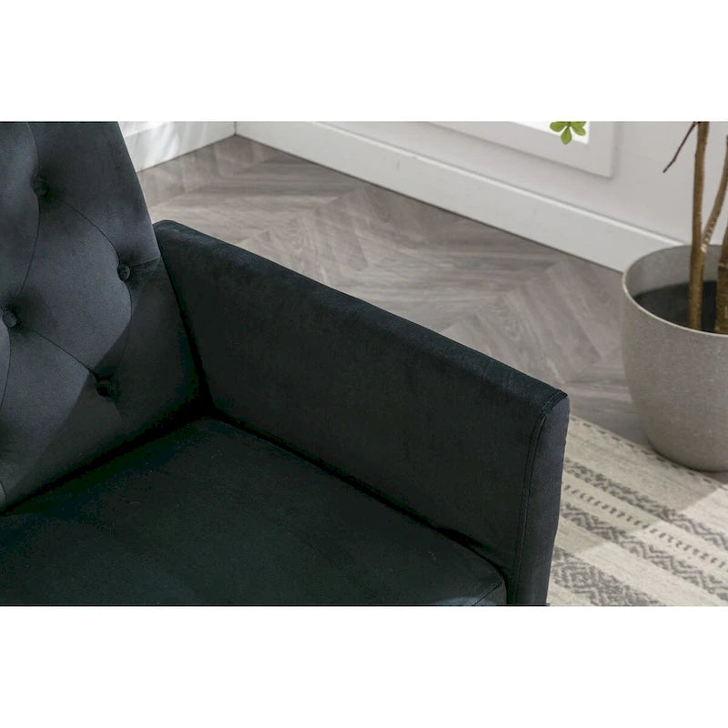 Velvet Accent Chair with Adjustable Armrests and Backrest, Button Tufted Lounge Chair, Single Recliner Armchair with Ottoman