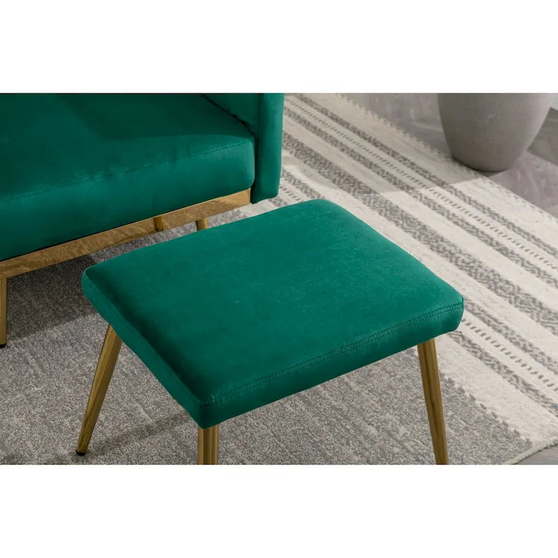 Velvet Accent Chair with Adjustable Armrests and Backrest, Button Tufted Lounge Chair, Single Recliner Armchair with Ottoman