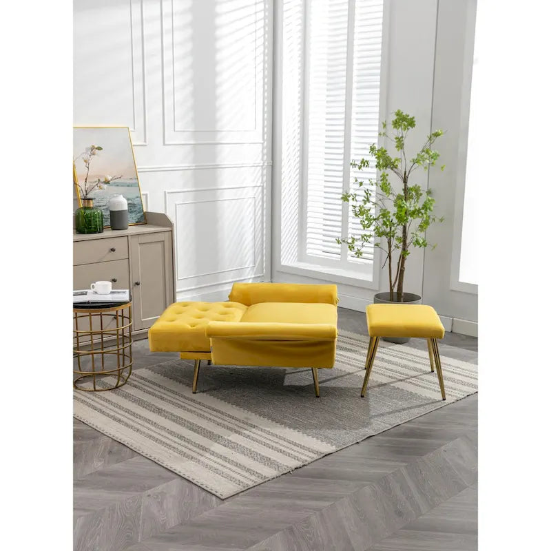 Velvet Accent Chair with Adjustable Armrests and Backrest, Button Tufted Lounge Chair, Single Recliner Armchair with Ottoman