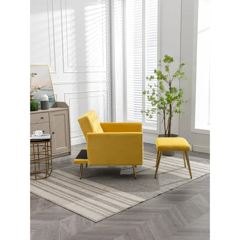 Velvet Accent Chair with Adjustable Armrests and Backrest, Button Tufted Lounge Chair, Single Recliner Armchair with Ottoman