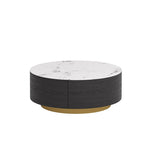 Modern Round Coffee Table with 2 Drawers, Sintered Stone Tabletop and Golden Base