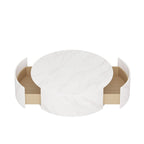 Modern Round Coffee Table with 2 Drawers, Sintered Stone Tabletop and Golden Base
