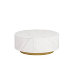 Modern Round Coffee Table with 2 Drawers, Sintered Stone Tabletop and Golden Base