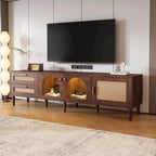 Rattan TV Stand with 3 Cabinets and 2 Drawers for TVs up to 80
