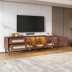 Rattan TV Stand with 3 Cabinets and 2 Drawers for TVs up to 80