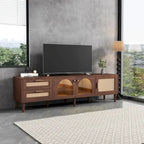Rattan TV Stand with 3 Cabinets and 2 Drawers for TVs up to 80