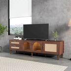 Rattan TV Stand with 3 Cabinets and 2 Drawers for TVs up to 80