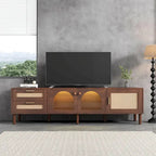Rattan TV Stand with 3 Cabinets and 2 Drawers for TVs up to 80