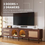 Rattan TV Stand with 3 Cabinets and 2 Drawers for TVs up to 80