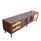 Rattan TV Stand with 3 Cabinets and 2 Drawers for TVs up to 80