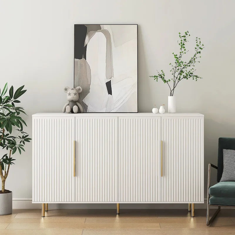 Buffet Cabinet with Storage, Fluted Sideboard Large Buffet with Adjustable Shelves, Credenza, Accent Cabinet Console Table