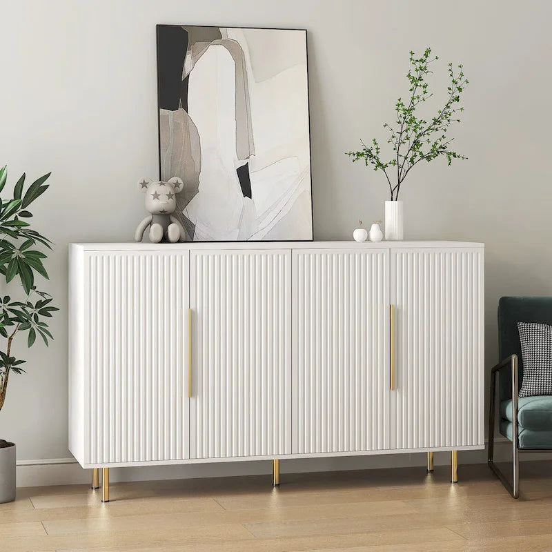 Buffet Cabinet with Storage, Fluted Sideboard Large Buffet with Adjustable Shelves, Credenza, Accent Cabinet Console Table