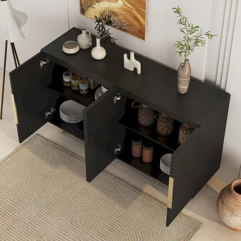 Buffet Cabinet with Storage, Fluted Sideboard Large Buffet with Adjustable Shelves, Credenza, Accent Cabinet Console Table