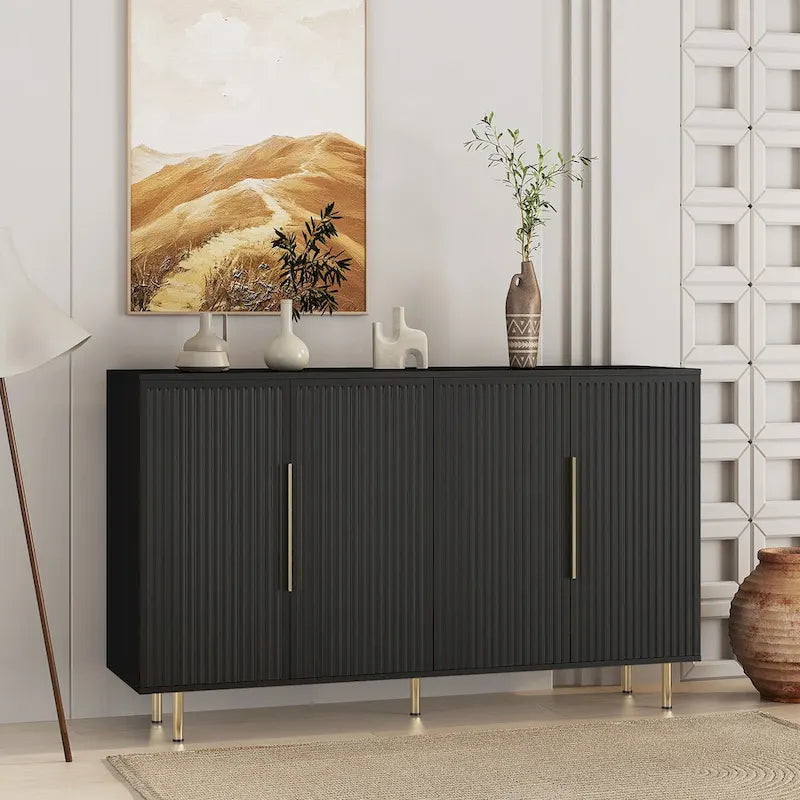 Buffet Cabinet with Storage, Fluted Sideboard Large Buffet with Adjustable Shelves, Credenza, Accent Cabinet Console Table
