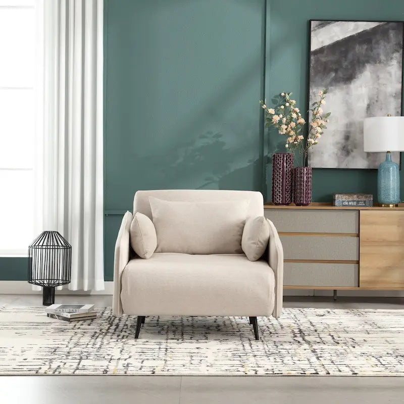Linen Upholstered Convertible Single Sleeper Armchair for Living Room