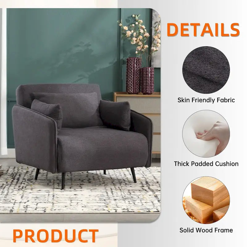 Linen Upholstered Convertible Single Sleeper Armchair for Living Room