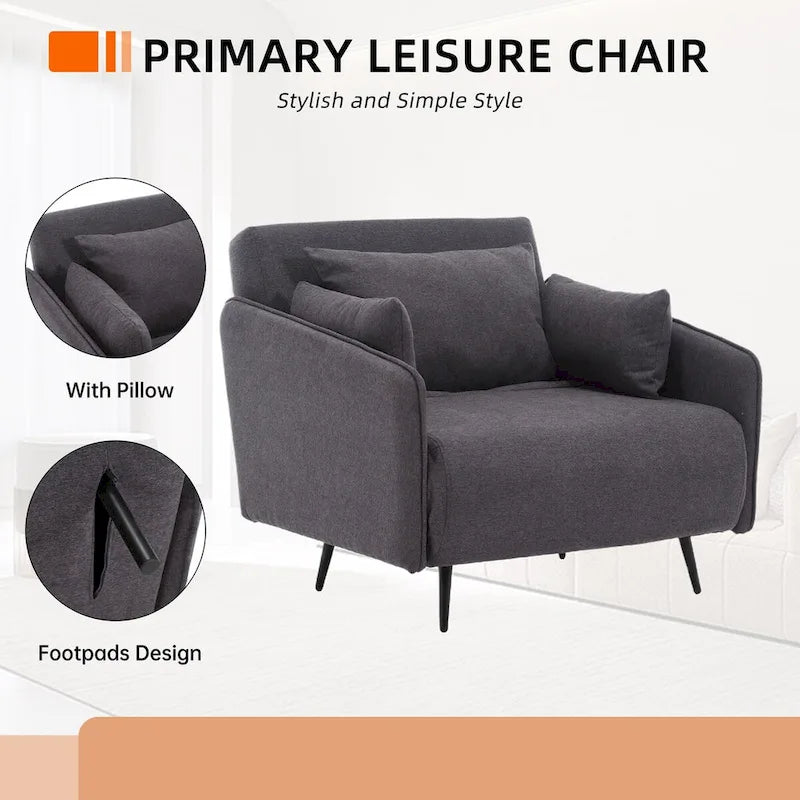 Linen Upholstered Convertible Single Sleeper Armchair for Living Room