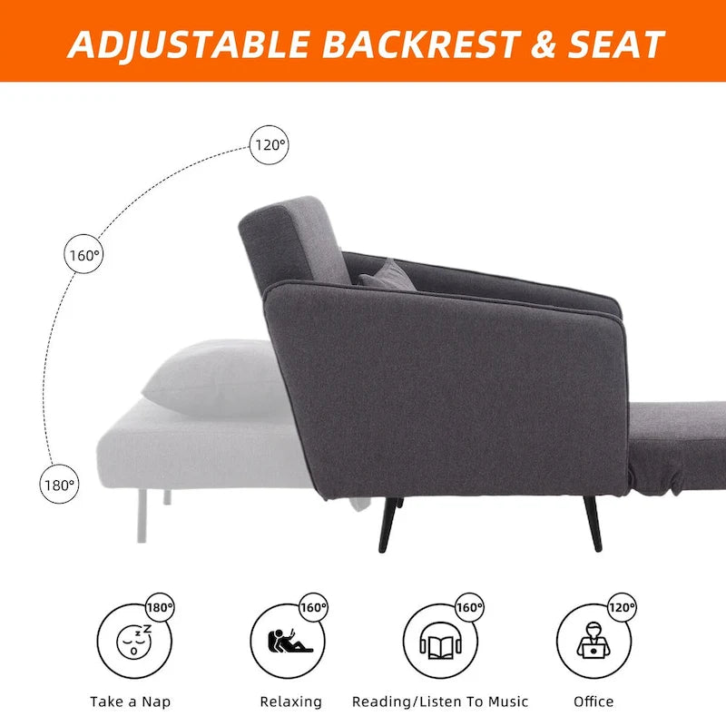 Linen Upholstered Convertible Single Sleeper Armchair for Living Room