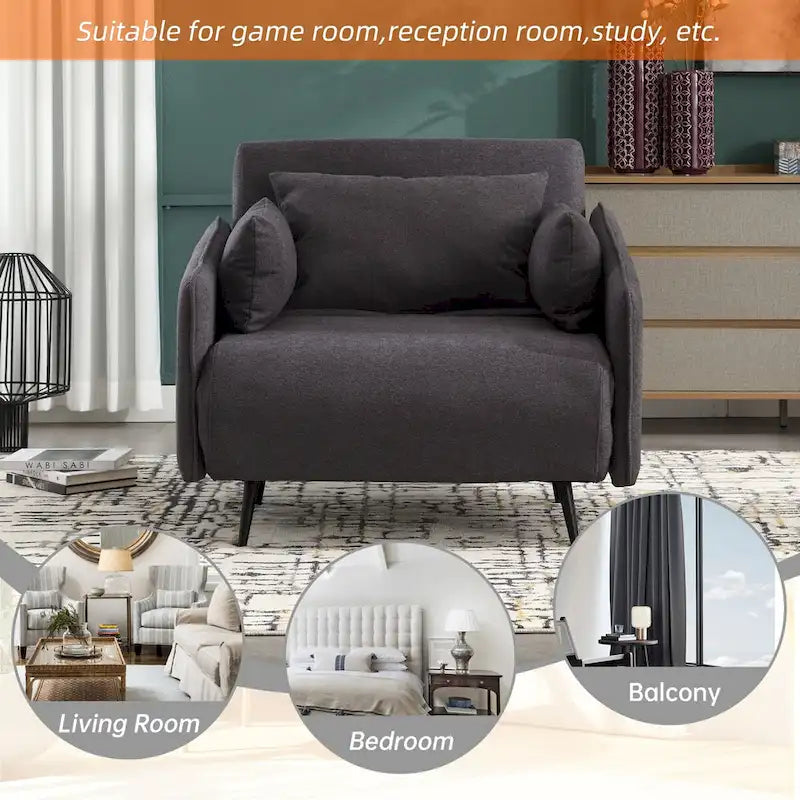 Linen Upholstered Convertible Single Sleeper Armchair for Living Room
