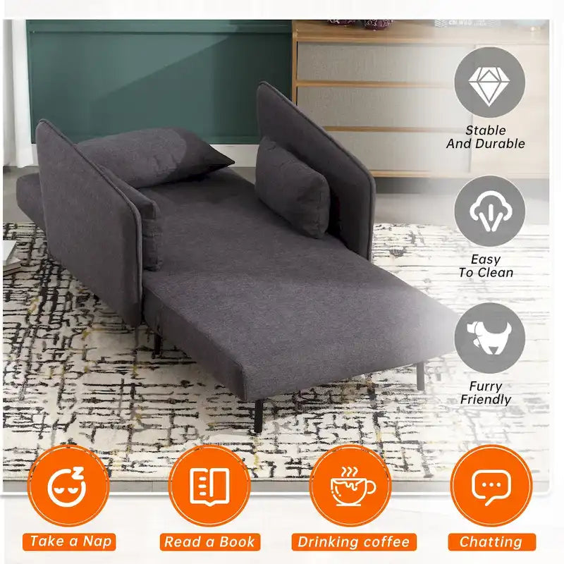 Linen Upholstered Convertible Single Sleeper Armchair for Living Room