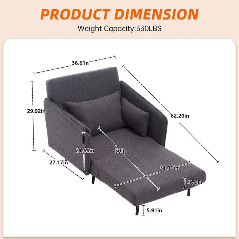 Linen Upholstered Convertible Single Sleeper Armchair for Living Room