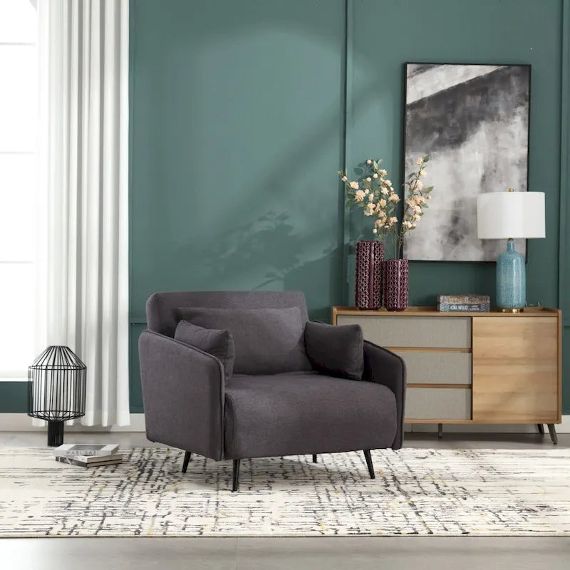 Linen Upholstered Convertible Single Sleeper Armchair for Living Room