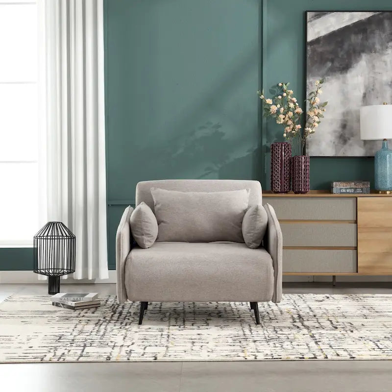 Linen Upholstered Convertible Single Sleeper Armchair for Living Room