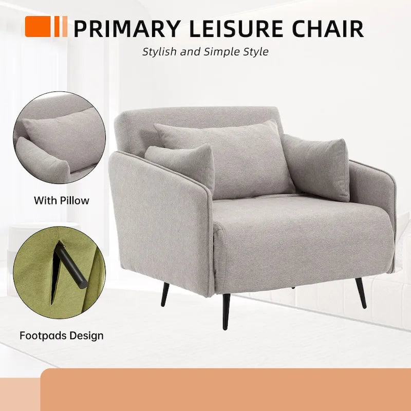 Linen Upholstered Convertible Single Sleeper Armchair for Living Room