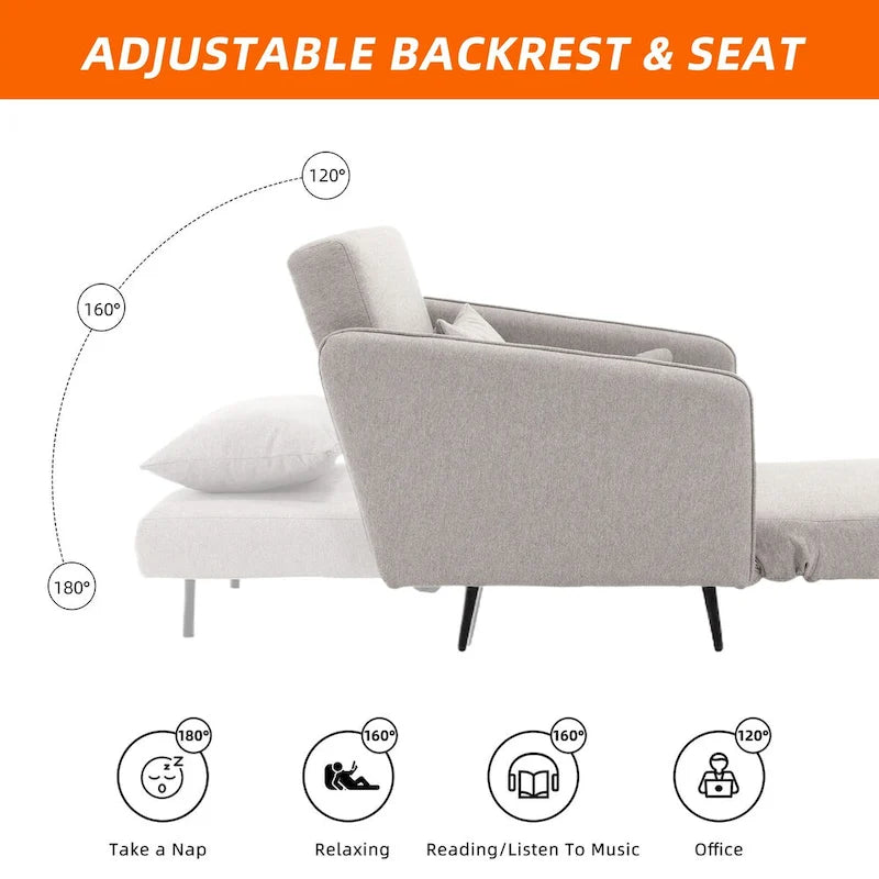 Linen Upholstered Convertible Single Sleeper Armchair for Living Room