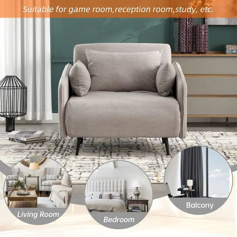 Linen Upholstered Convertible Single Sleeper Armchair for Living Room