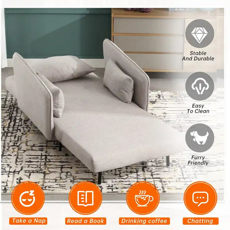 Linen Upholstered Convertible Single Sleeper Armchair for Living Room