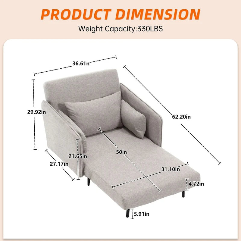 Linen Upholstered Convertible Single Sleeper Armchair for Living Room