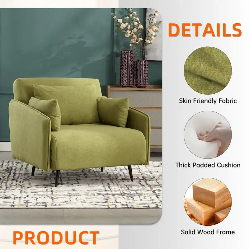 Linen Upholstered Convertible Single Sleeper Armchair for Living Room