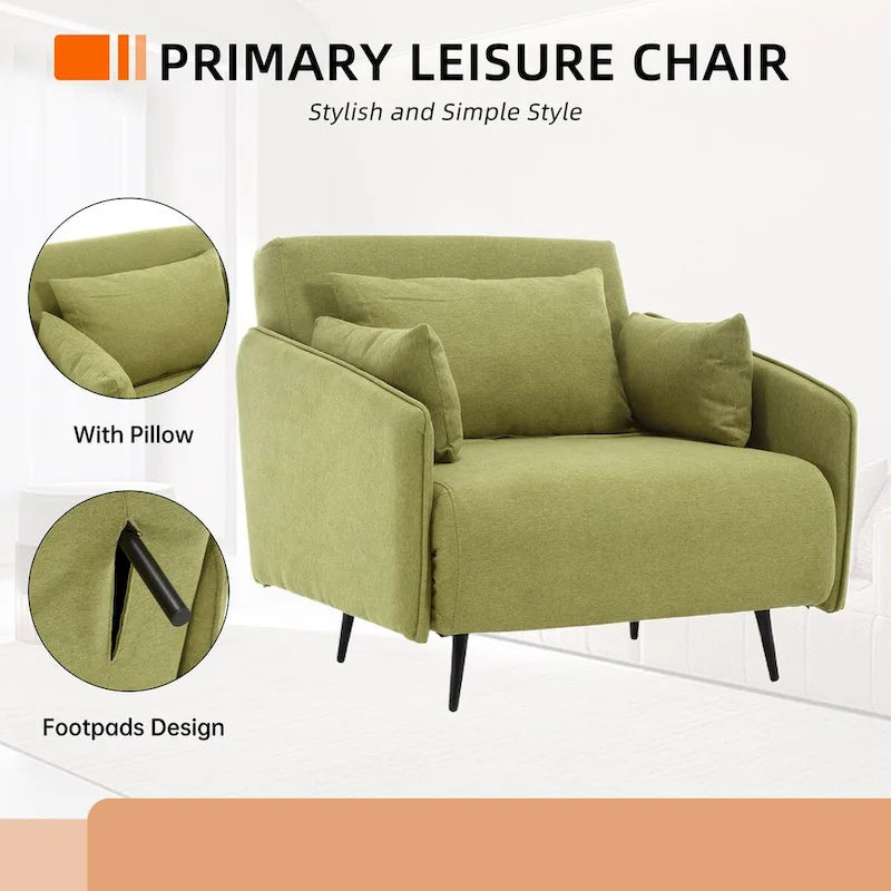 Linen Upholstered Convertible Single Sleeper Armchair for Living Room