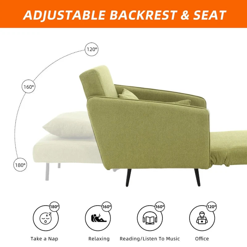 Linen Upholstered Convertible Single Sleeper Armchair for Living Room