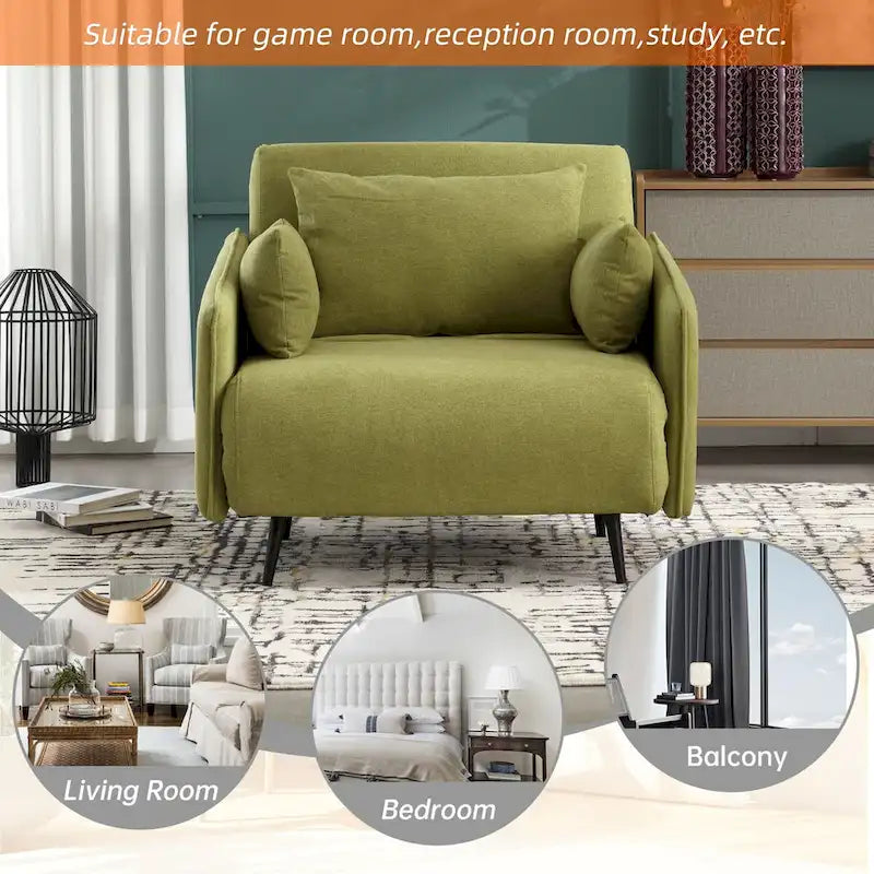 Linen Upholstered Convertible Single Sleeper Armchair for Living Room