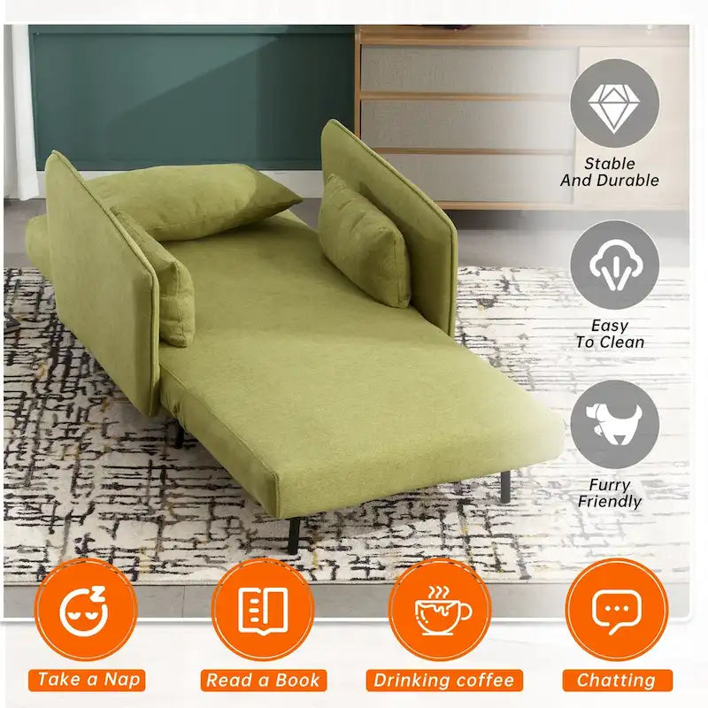 Linen Upholstered Convertible Single Sleeper Armchair for Living Room