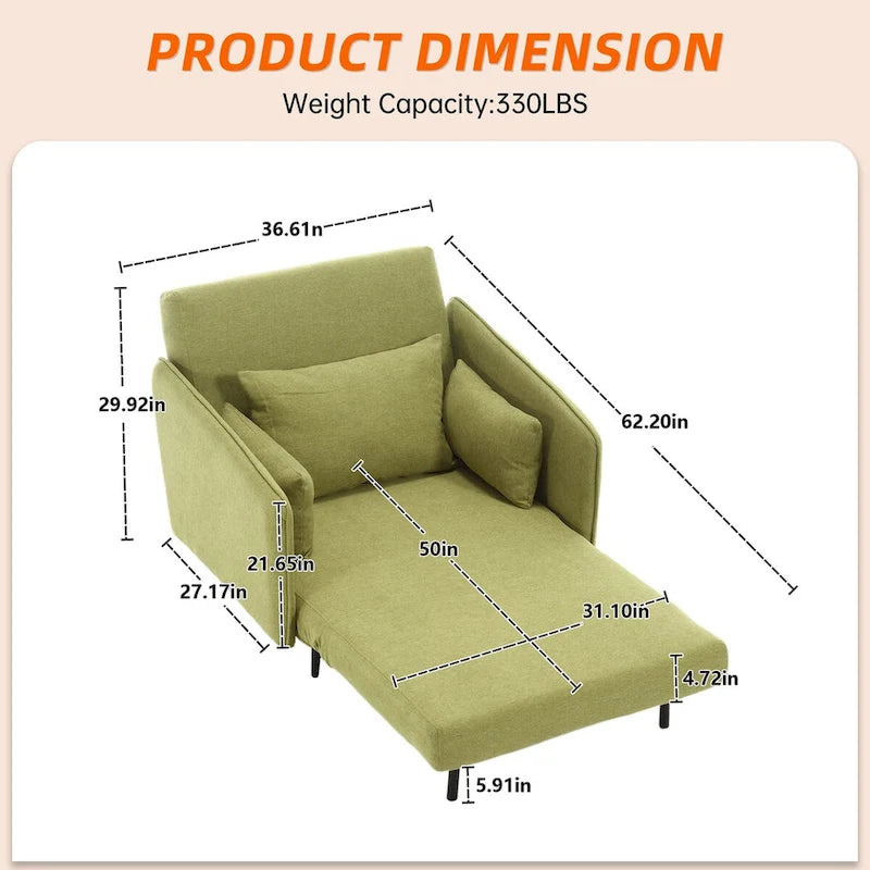 Linen Upholstered Convertible Single Sleeper Armchair for Living Room